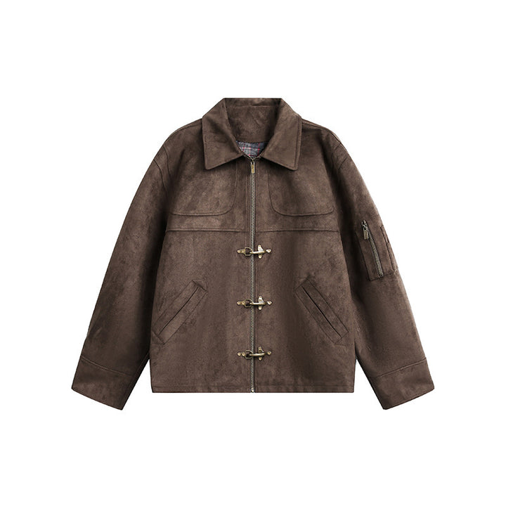Men's short jacket in boxy format made of suede look with toggle closures and zipper Mune Fashion