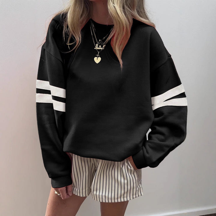 Women Loose-Fit Sweatshirt with Contrast Stripes on the Sleeves Mune Fashion