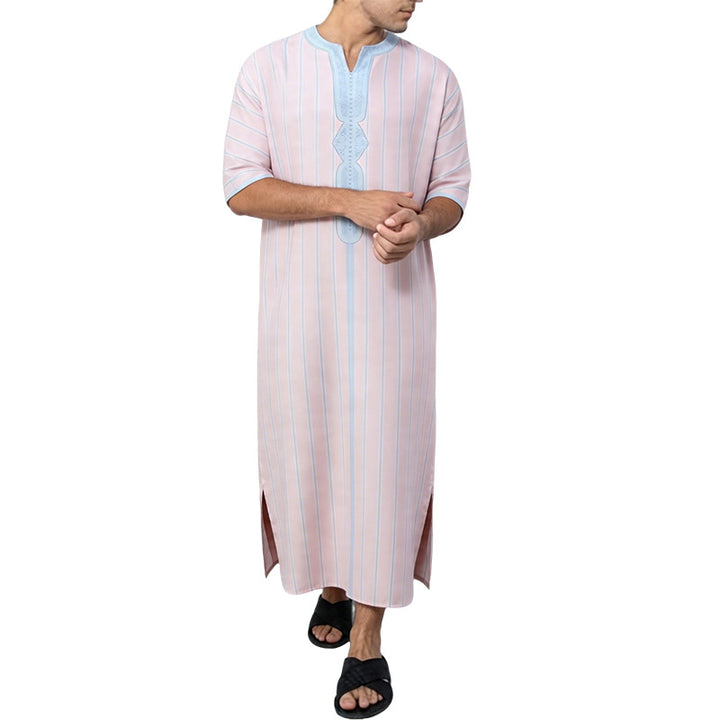 Men's striped Djellaba with decorative chest embroidery and side slit Mune Fashion