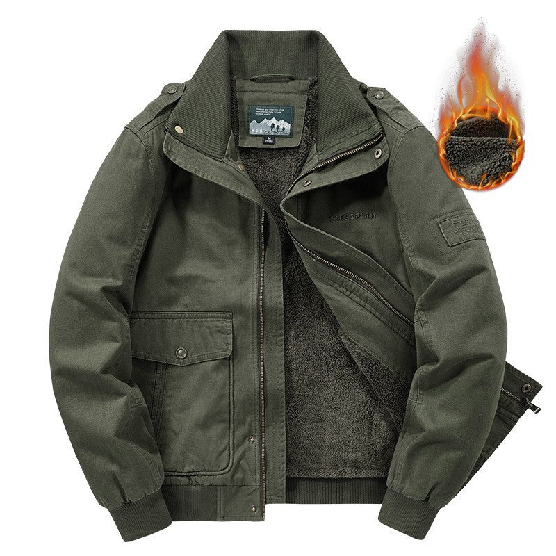 Men's Thermo-Field-Bomber Jacket with Teddy Lining, Stand Collar and Utility Pockets Mune Fashion