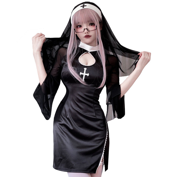 Ladies Devil Dress with Transparent Sleeves and Exciting Accents Mune Fashion