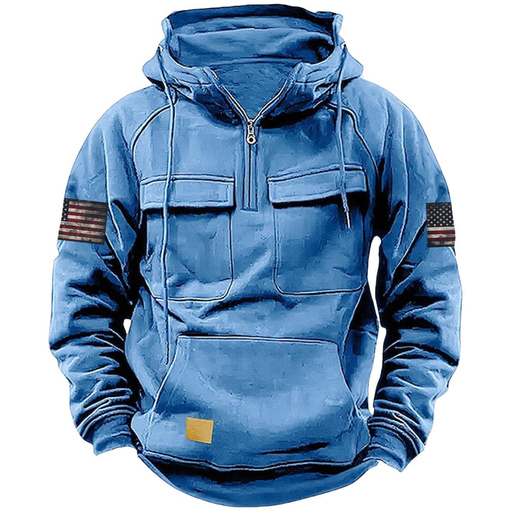 Men's hooded sweatshirt with half zip, cargo chest pockets and kangaroo pocket Mune Fashion