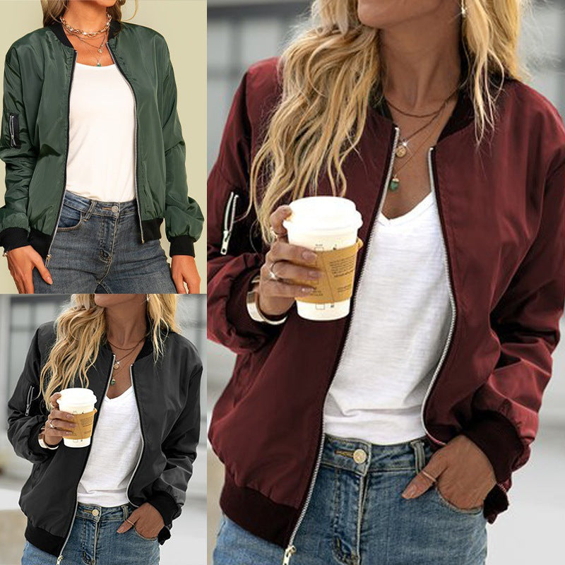 Women nan lightweight bomber jacket with zipper, ribbed cuffs and sleeve pocket Mune Fashion