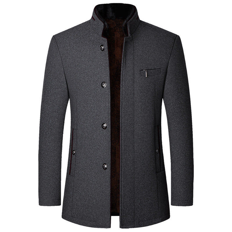 Men's wool coat with warm faux fur lining and stand-up collar Mune Fashion
