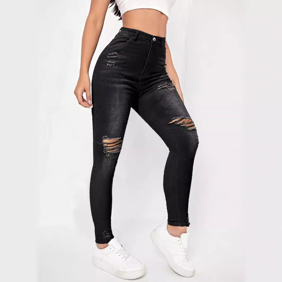 Women high-waisted Sculpting Skinny Jeans with targeted rips and shaping comfort waistband Mune Fashion