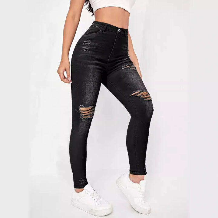 Women high-waisted Sculpting Skinny Jeans with targeted rips and shaping comfort waistband Mune Fashion