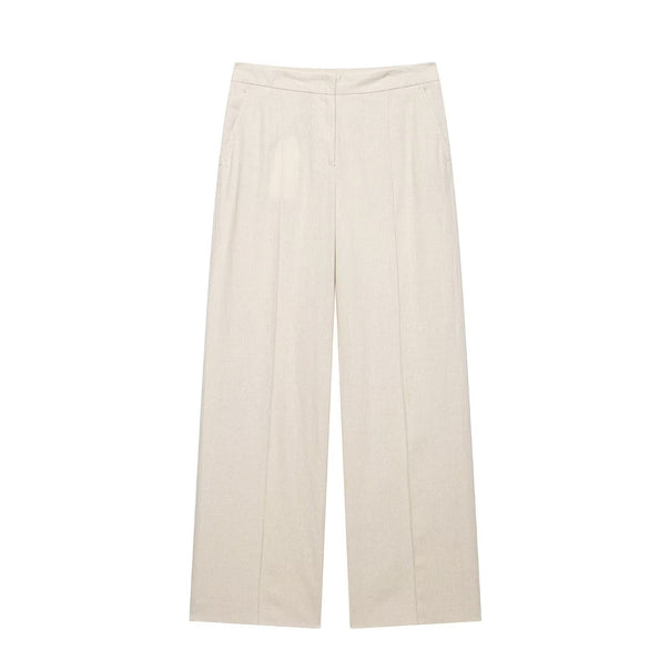 Women's Lightweight Linen Look Pants with Pleat and High Waist Mune Fashion