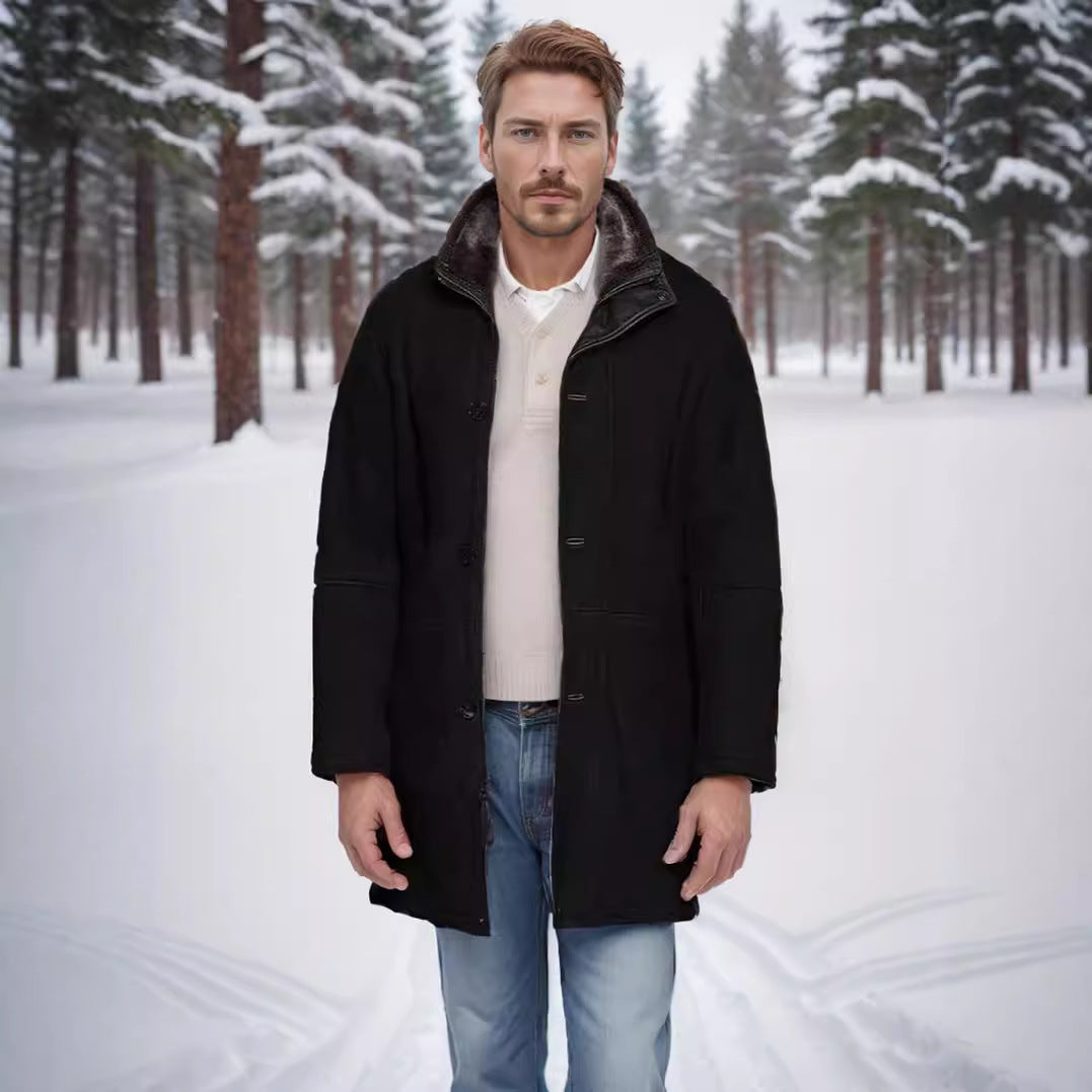 Men's coat in field coat style with teddy collar and two-way zipper Mune Fashion