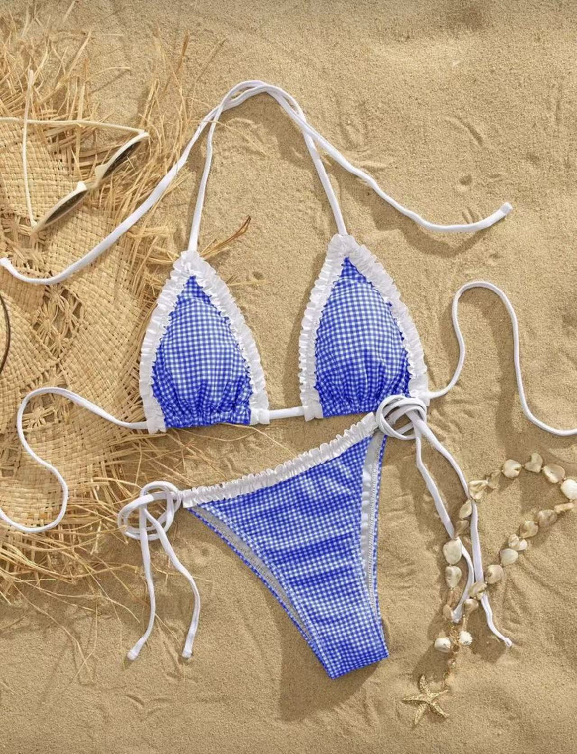 Women's bikini set with playful checked pattern and charming ruffle details Mune Fashion