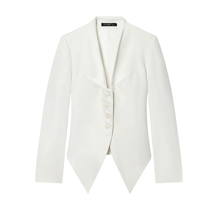 Women's Tailored Cropped Blazer with Pointed Hem and Deep V-Neck Mune Fashion