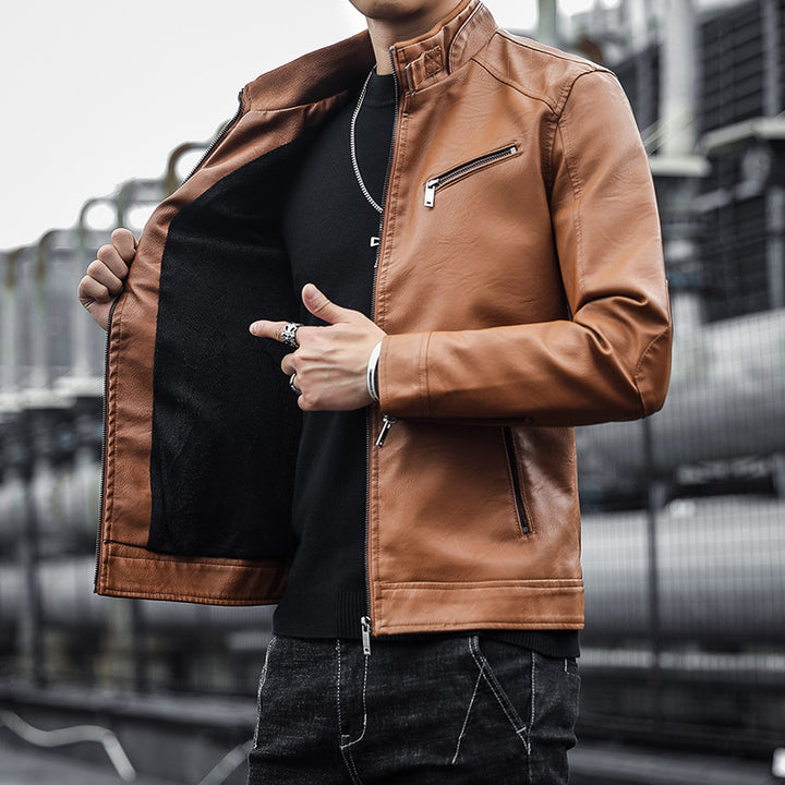 Men's Stylish Faux Leather Jacket with Warm Lining Mune Fashion