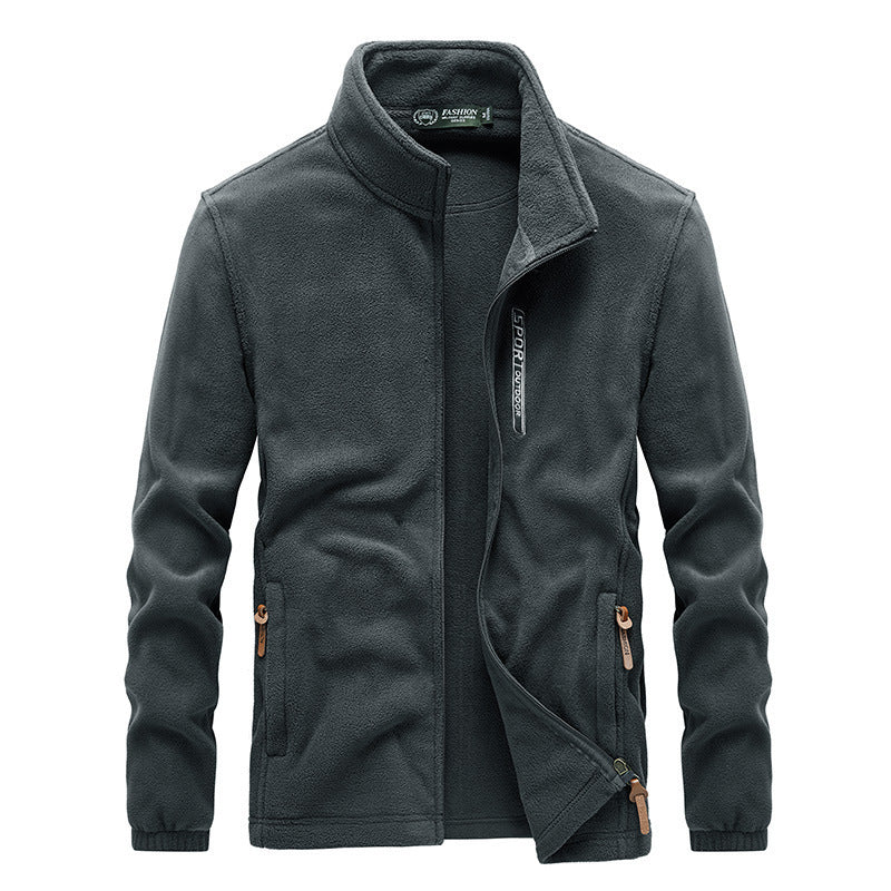 Men's fleece jacket with high collar, zip pockets, and wind flap Mune Fashion