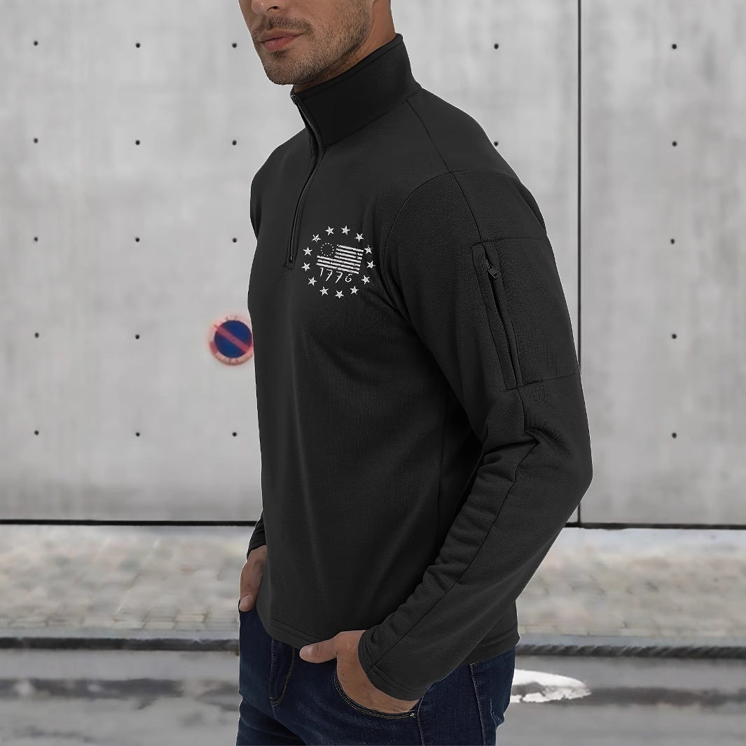 Men's Tactical Half-Zip Pullover with Arm Pocket and Patriotic Chest Print Mune Fashion