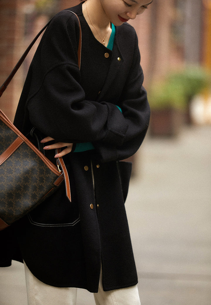 Women's Casual and Elegant Wool Coat with Belt Mune Fashion
