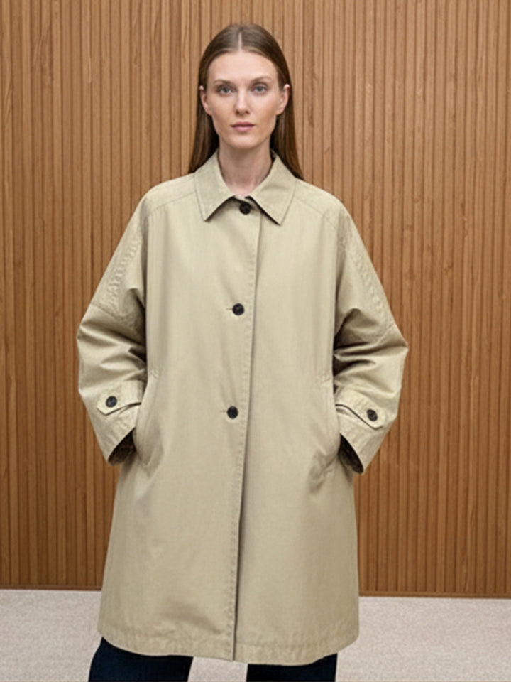 Women's Oversize Cotton Blend Trench Coat with Mid-Length, Straight Cut Mune Fashion