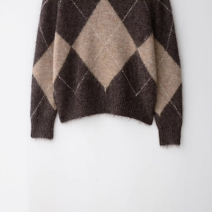 Women's Oversized Knit Sweater with Turtleneck and Diamond Pattern Mune Fashion