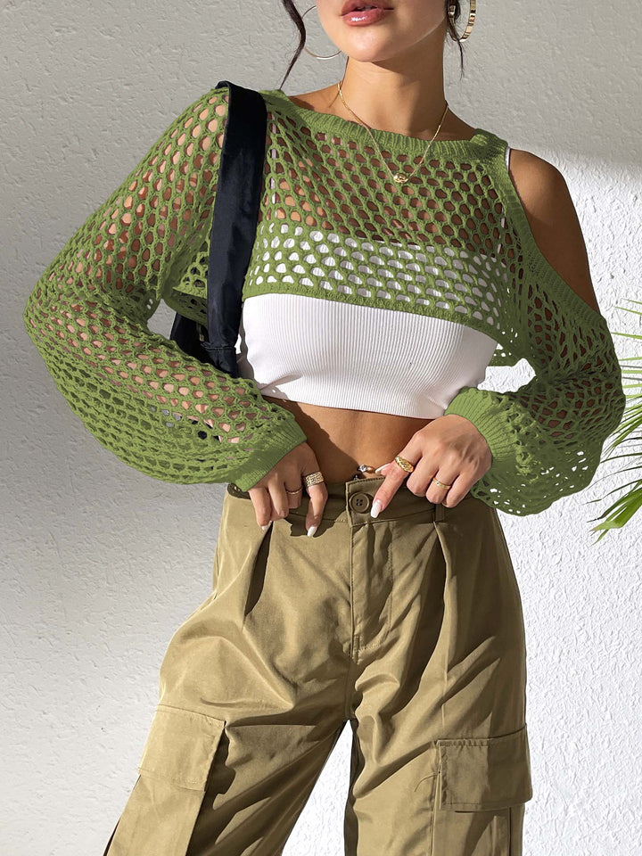 Women's casual mesh sweater with open shoulders Mune Fashion