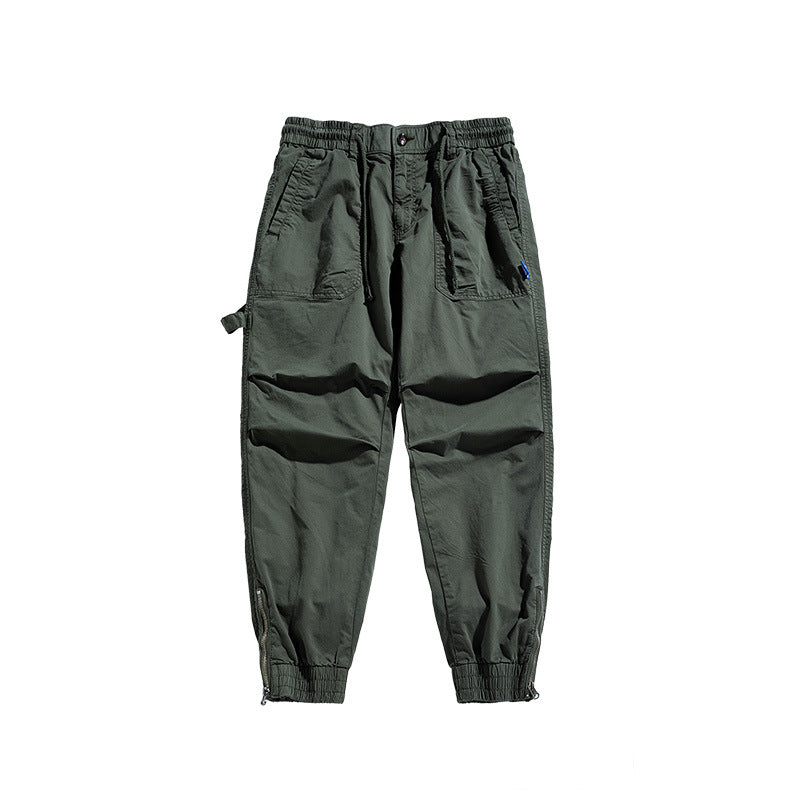 Men's Tapered Utility Cargo Pants in Jogger Style with Elastic Comfort Waistband, Patch Pockets and Ankle Zipper Mune Fashion