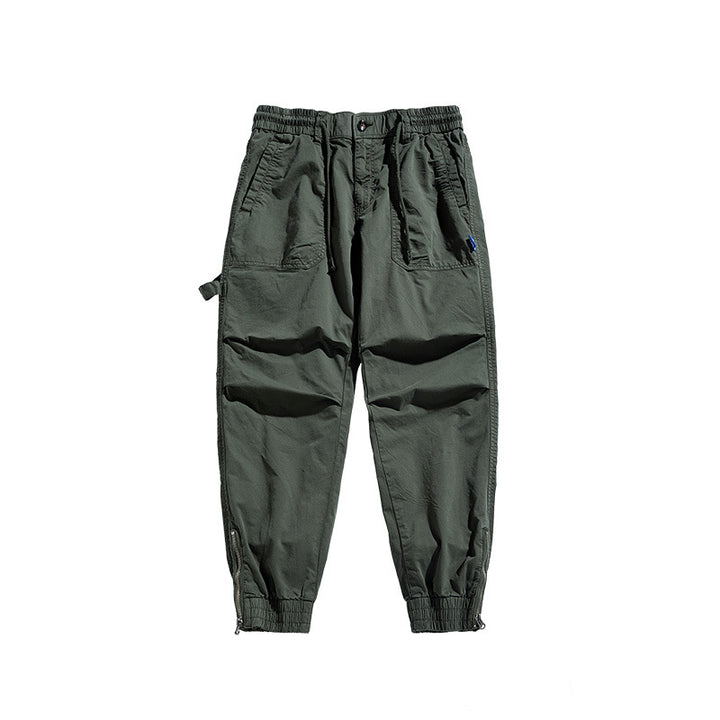 Men's Tapered Utility Cargo Pants in Jogger Style with Elastic Comfort Waistband, Patch Pockets and Ankle Zipper Mune Fashion
