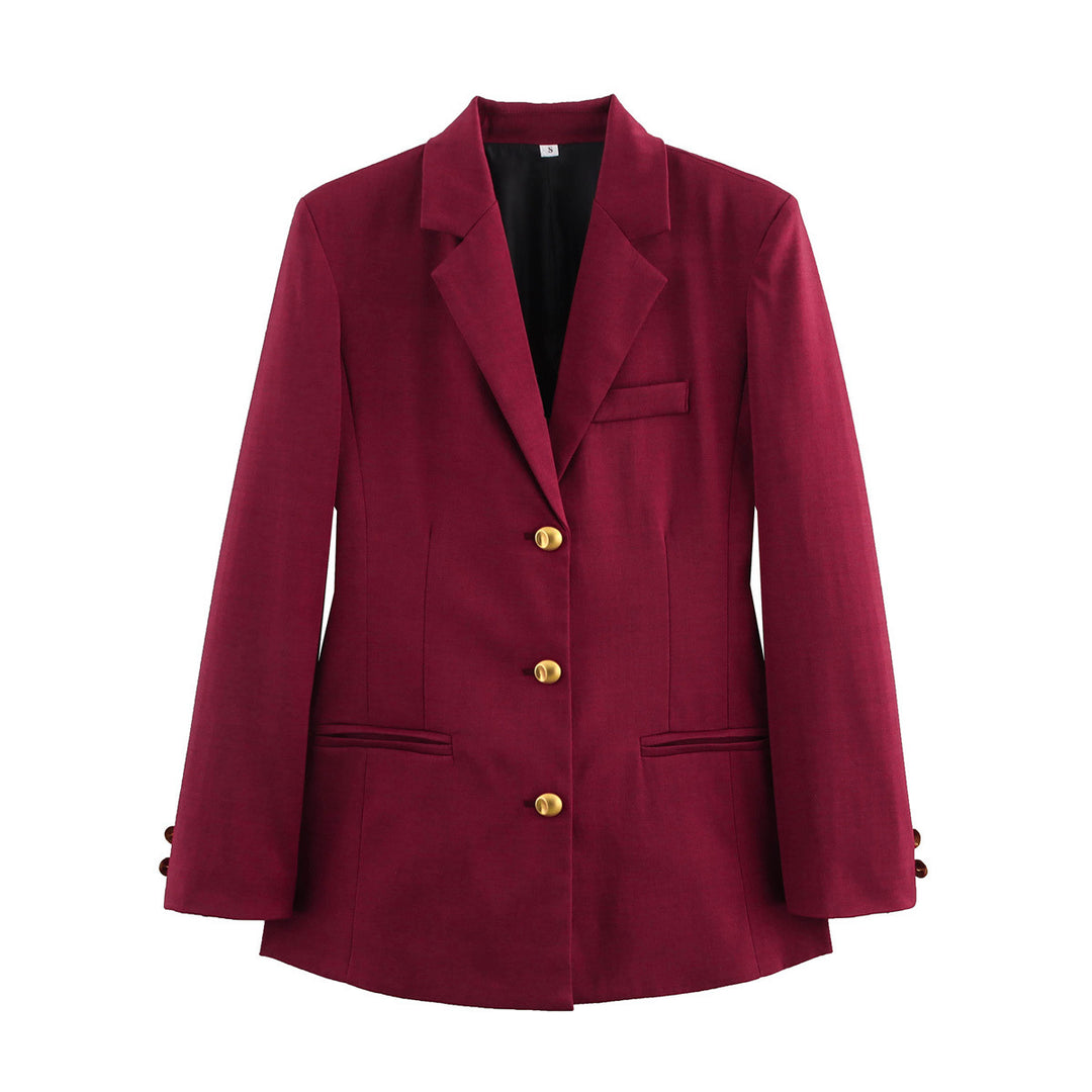 Women's classic single-breasted blazer in mini houndstooth with gold button placket and princess seams Mune Fashion