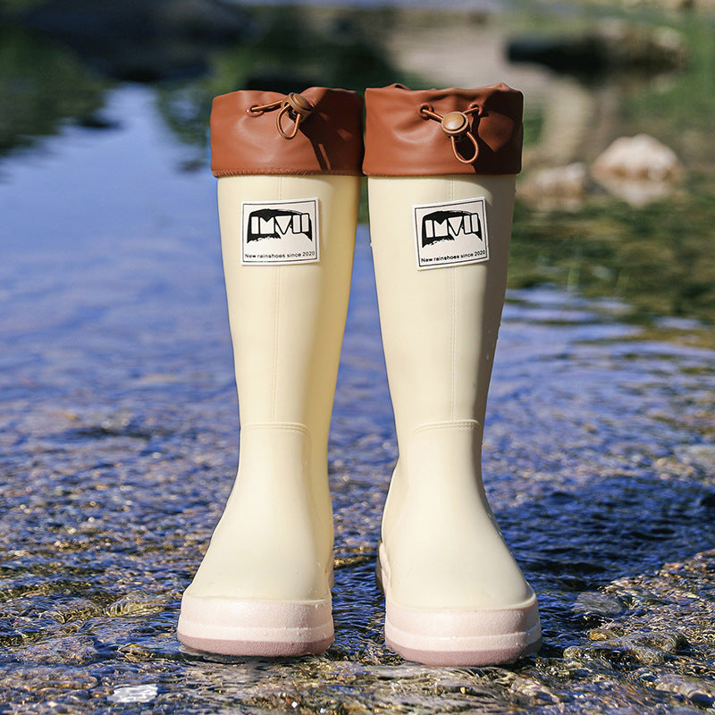 Women's knee-high waterproof rubber boots with adjustable cord closure Mune Fashion