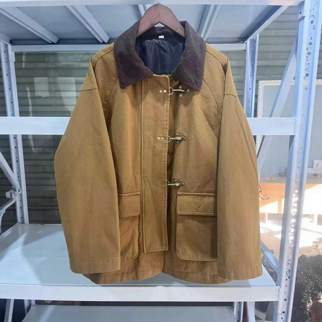 Women Oversize Short Coat with Toggle Closures and Cord Collar Mune Fashion