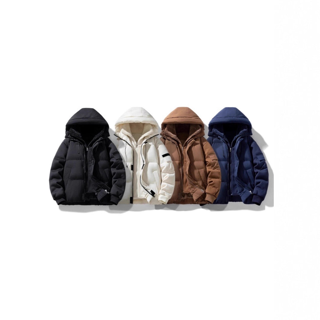 Men's padded hooded jacket with teddy lining and contrasting softshell sleeves Mune Fashion