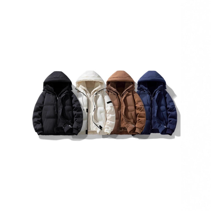 Men's padded hooded jacket with teddy lining and contrasting softshell sleeves Mune Fashion
