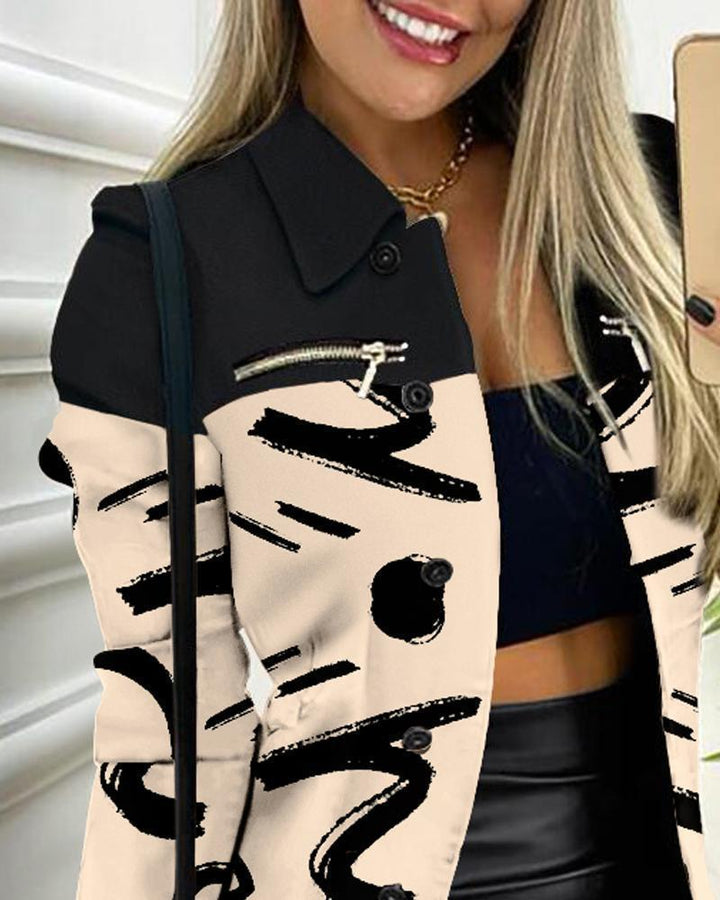 Women's checked long blazer in shacket style with decorative zippers Mune Fashion
