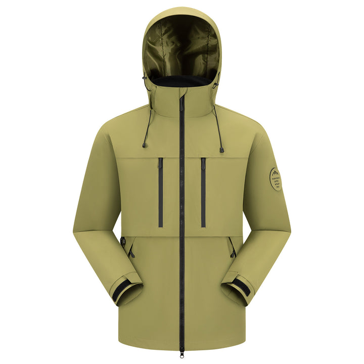 Men's Waterproof Breathable Softshell Outdoor Jacket with Adjustable Hood Mune Fashion