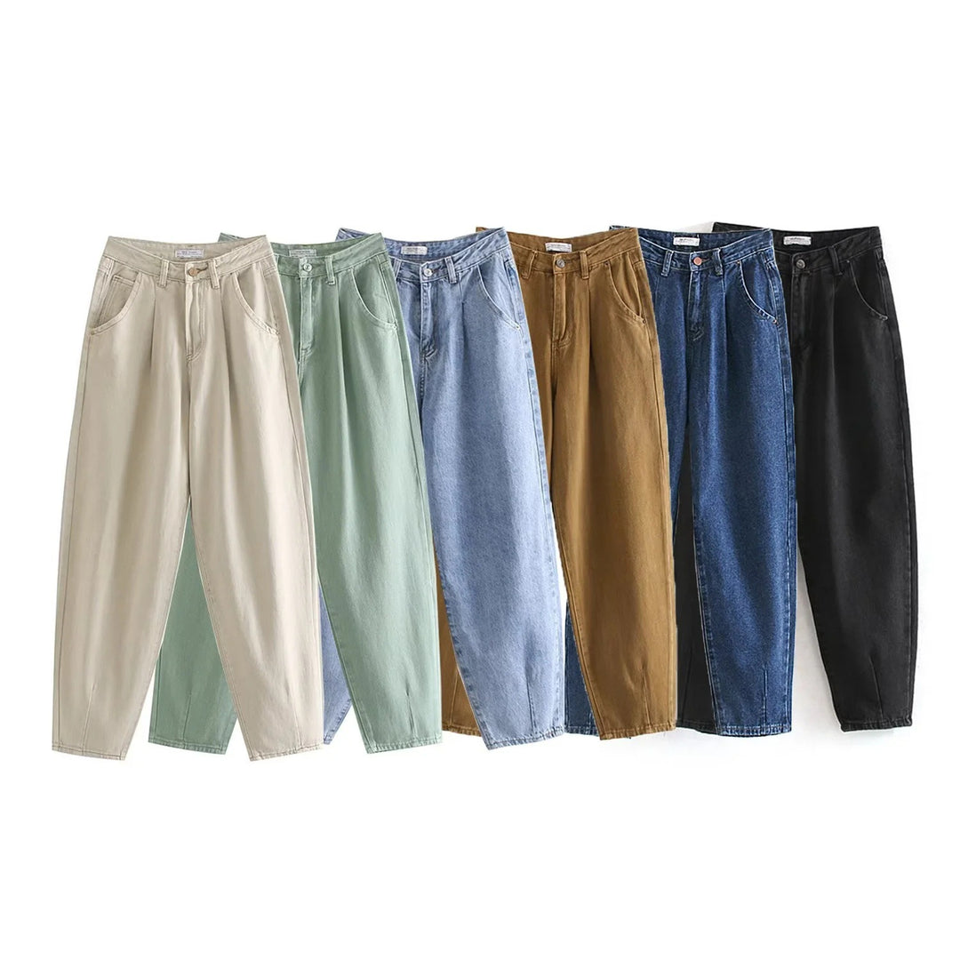 Women's High-Waisted Tapered Pants with Front Pleats and Relaxed Fit Mune Fashion