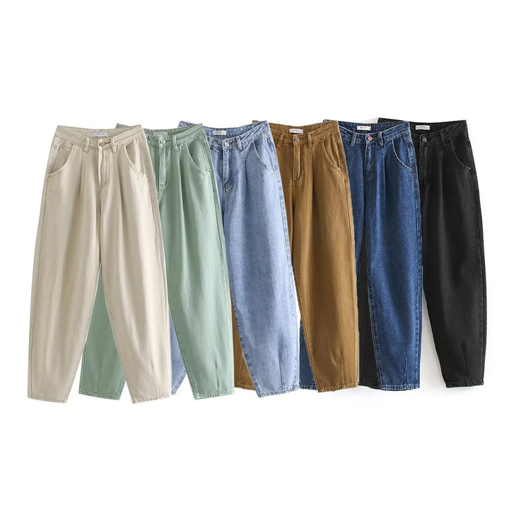 Women's High-Waisted Tapered Pants with Front Pleats and Relaxed Fit Mune Fashion