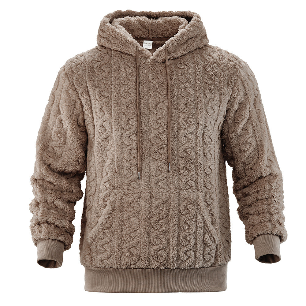 Men's fluffy sherpa hoodie with cable knit pattern, kangaroo pocket and ribbed cuffs Mune Fashion