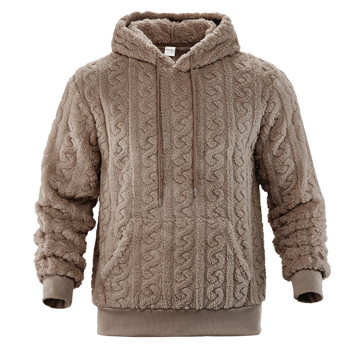 Men's fluffy sherpa hoodie with cable knit pattern, kangaroo pocket and ribbed cuffs Mune Fashion