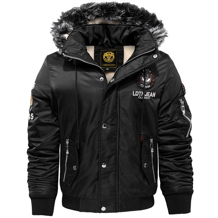 Men's Padded Pilot Bomber with Teddy Fleece Lining, Faux Fur Hood and Utility Pockets Mune Fashion