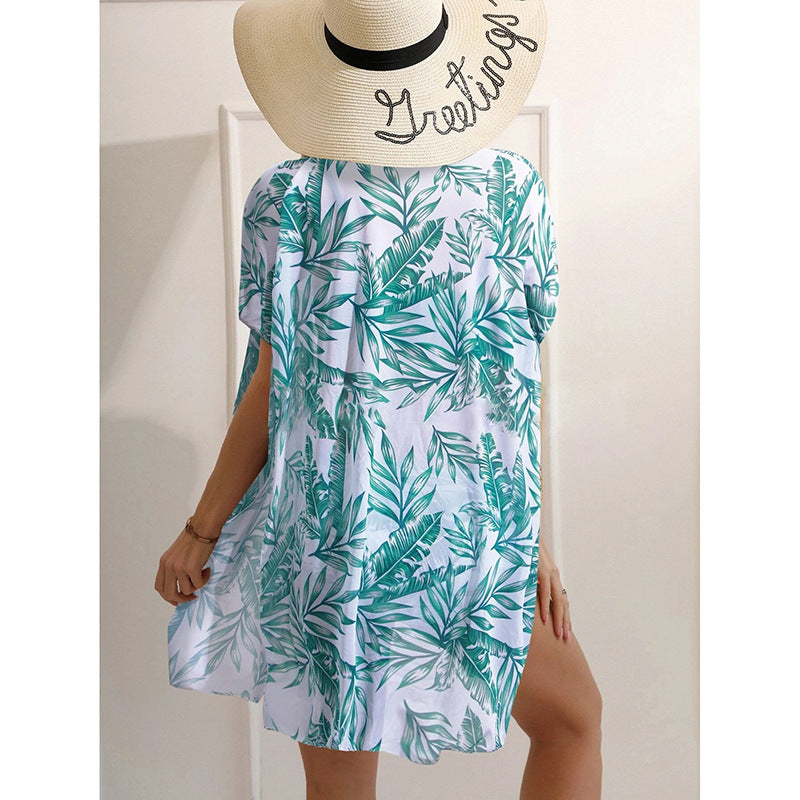Women's high-cut bikini with elegant scalloped top and floral cover-up Mune Fashion