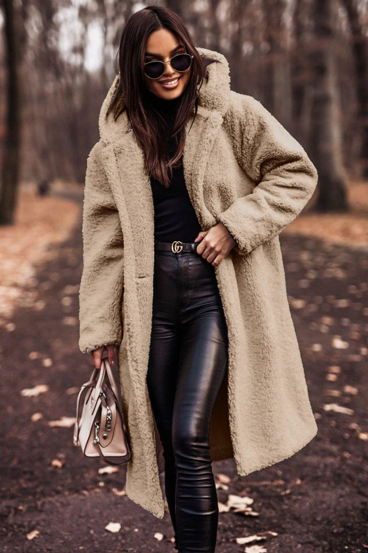 Women oversized teddy coat with hood and button closure Mune Fashion