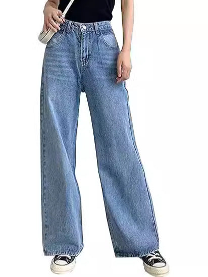Women high-waisted wide denim pants with straight flare and classic five-pocket design Mune Fashion