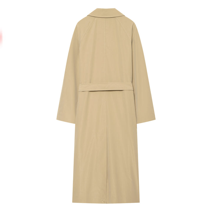 Ladies Long Classic Double-Breasted Trench Coat with Belt and Sleeve Tabs Mune Fashion