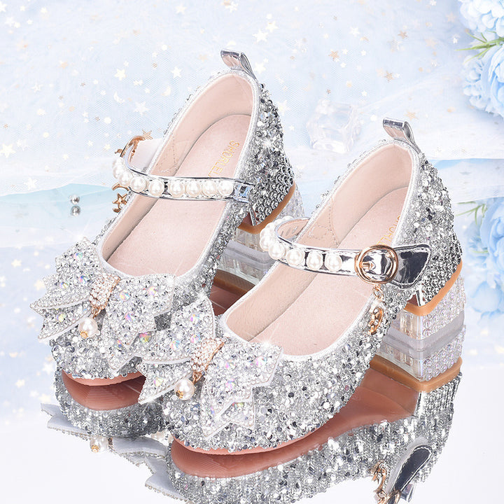 Girls Glittering Mary Jane Shoes with Decorative Bows Mune Fashion