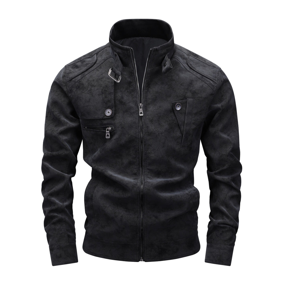 Men's Slim-Fit Biker Bomber Jacket made of Suede Look with Stand-Up Collar and Decorative Buttons Mune Fashion