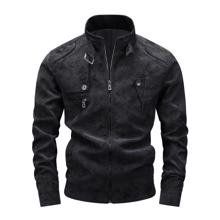 Men's Slim-Fit Biker Bomber Jacket made of Suede Look with Stand-Up Collar and Decorative Buttons Mune Fashion