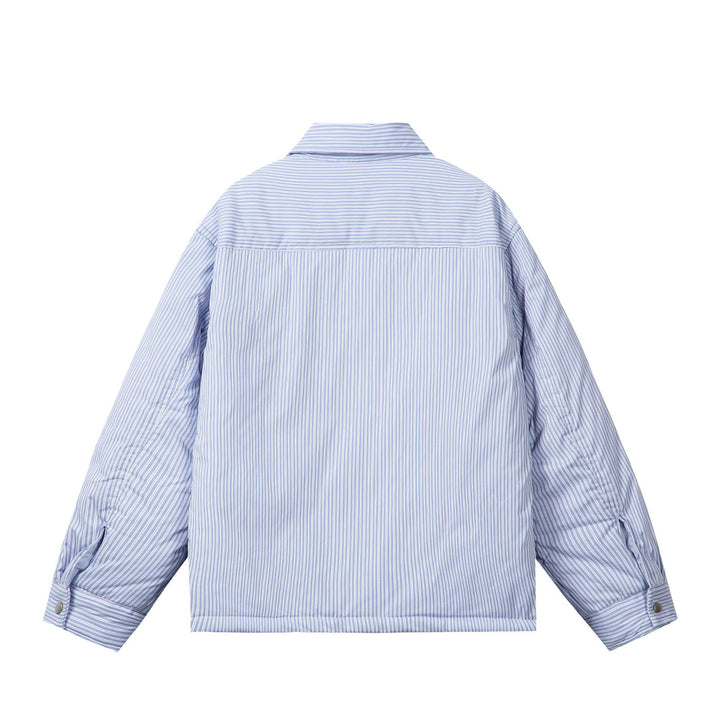 Unisex Striped Boxy Shirt Jacket with Snap Button Placket and Chest Pocket Mune Fashion