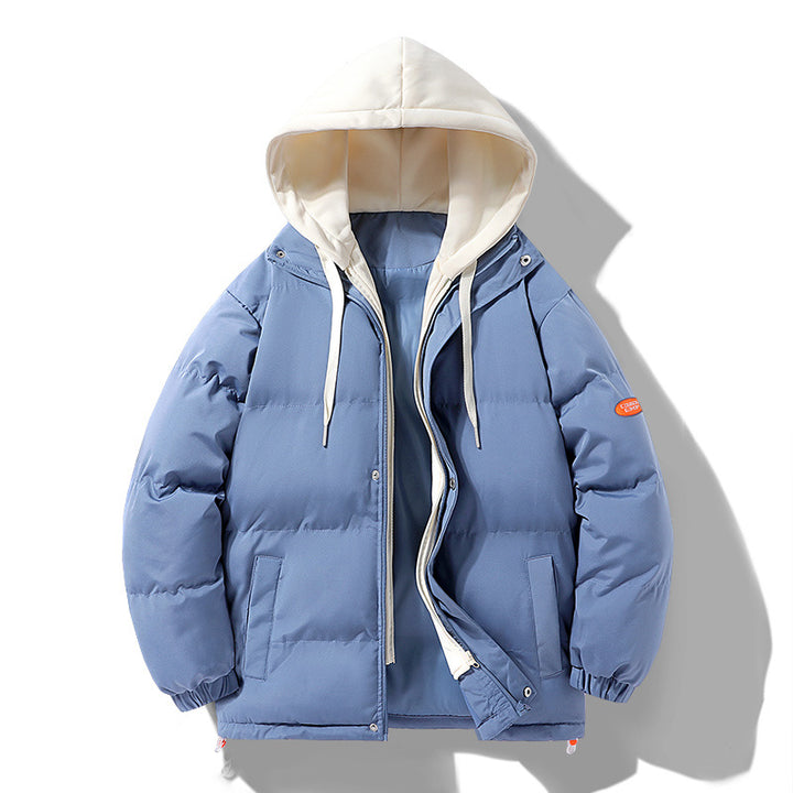 Men's padded puffer jacket with contrasting hood, windproof outer shell, and drawstring Mune Fashion