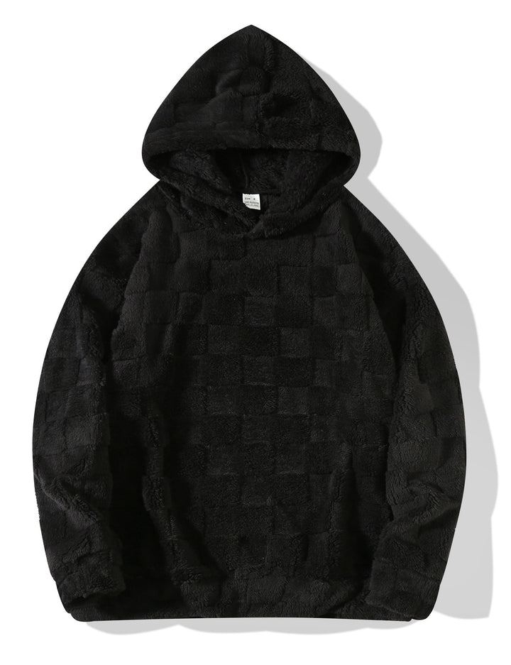 Women's Oversize Plush Hoodie with Check Pattern, Hood, and Soft Teddy Lining Mune Fashion