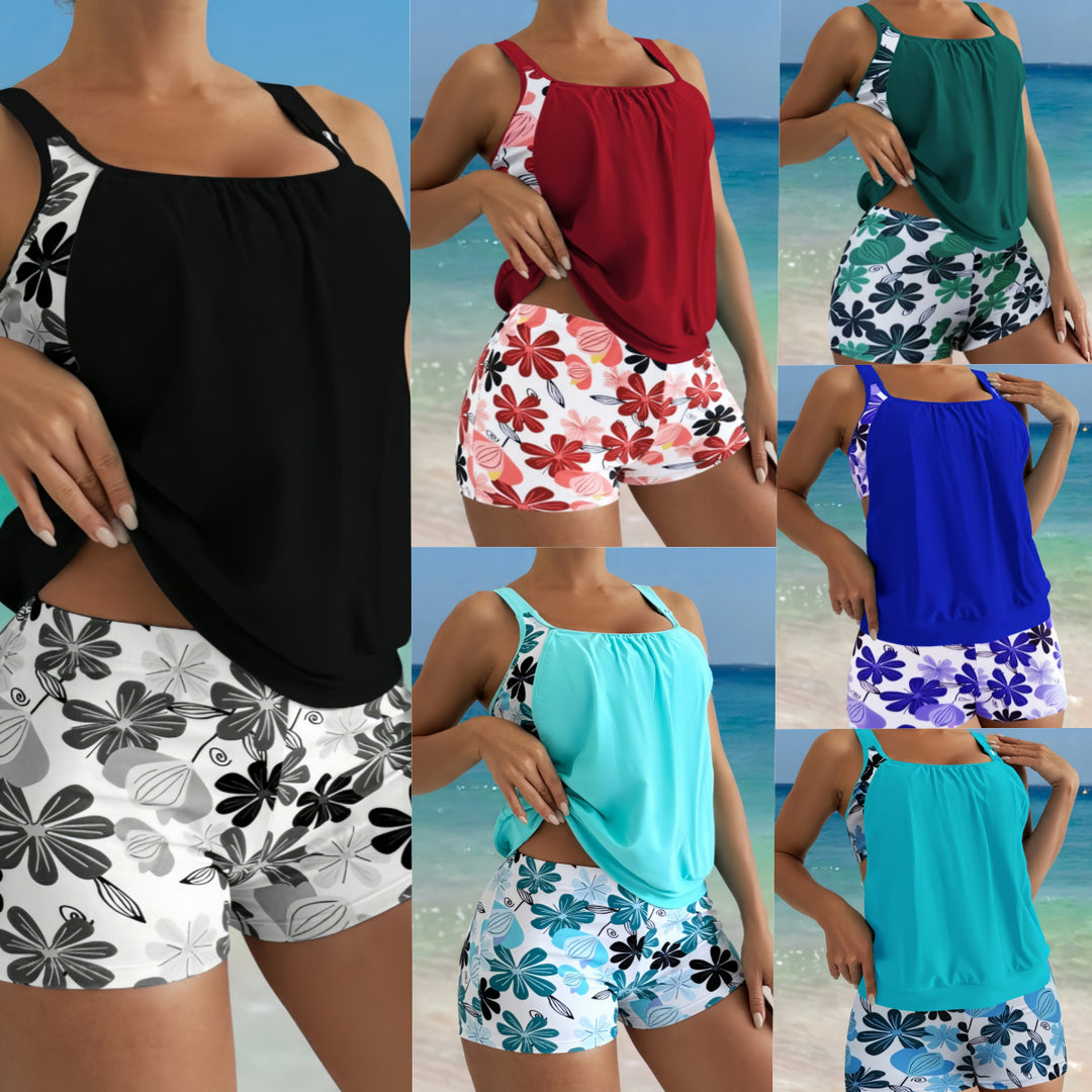 Women's Tankini Set with Fashionable Short Top and Floral Pattern Mune Fashion