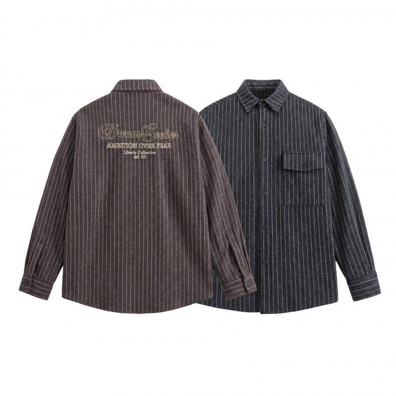 Unisex Overshirt Shirt Jacket with Pinstripes and Patch Pocket Mune Fashion