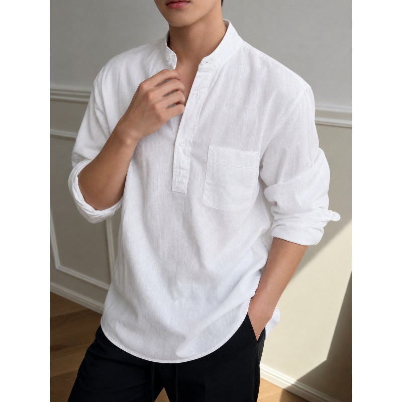 Men's shirt with Mandarin collar, half-button placket, and chest pocket Mune Fashion