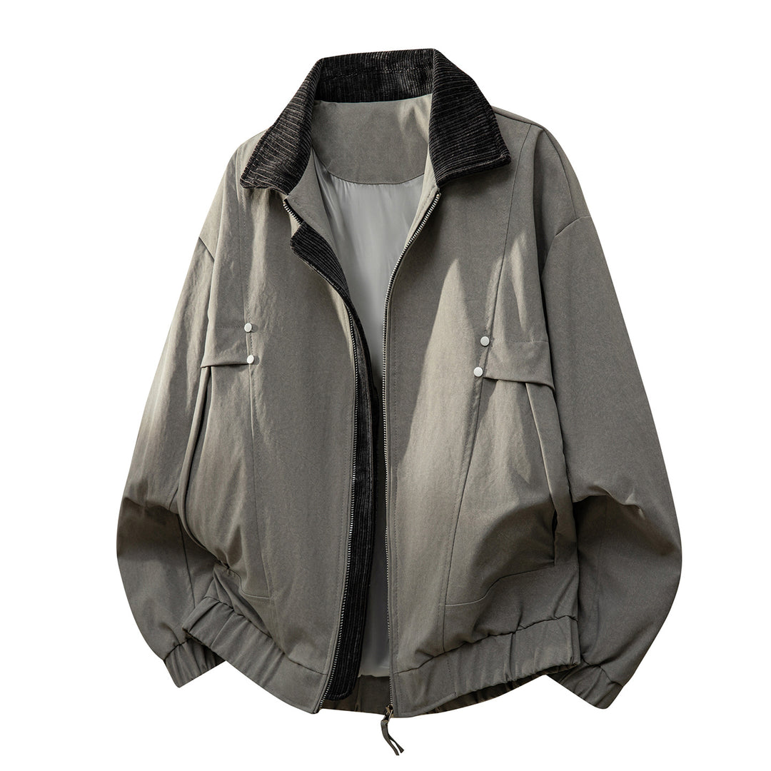 Unisex  oversized relaxed bomber jacket with corduroy contrast collar and elastic hem Mune Fashion