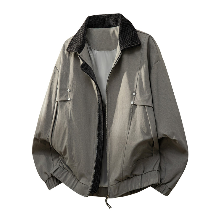 Unisex  oversized relaxed bomber jacket with corduroy contrast collar and elastic hem Mune Fashion